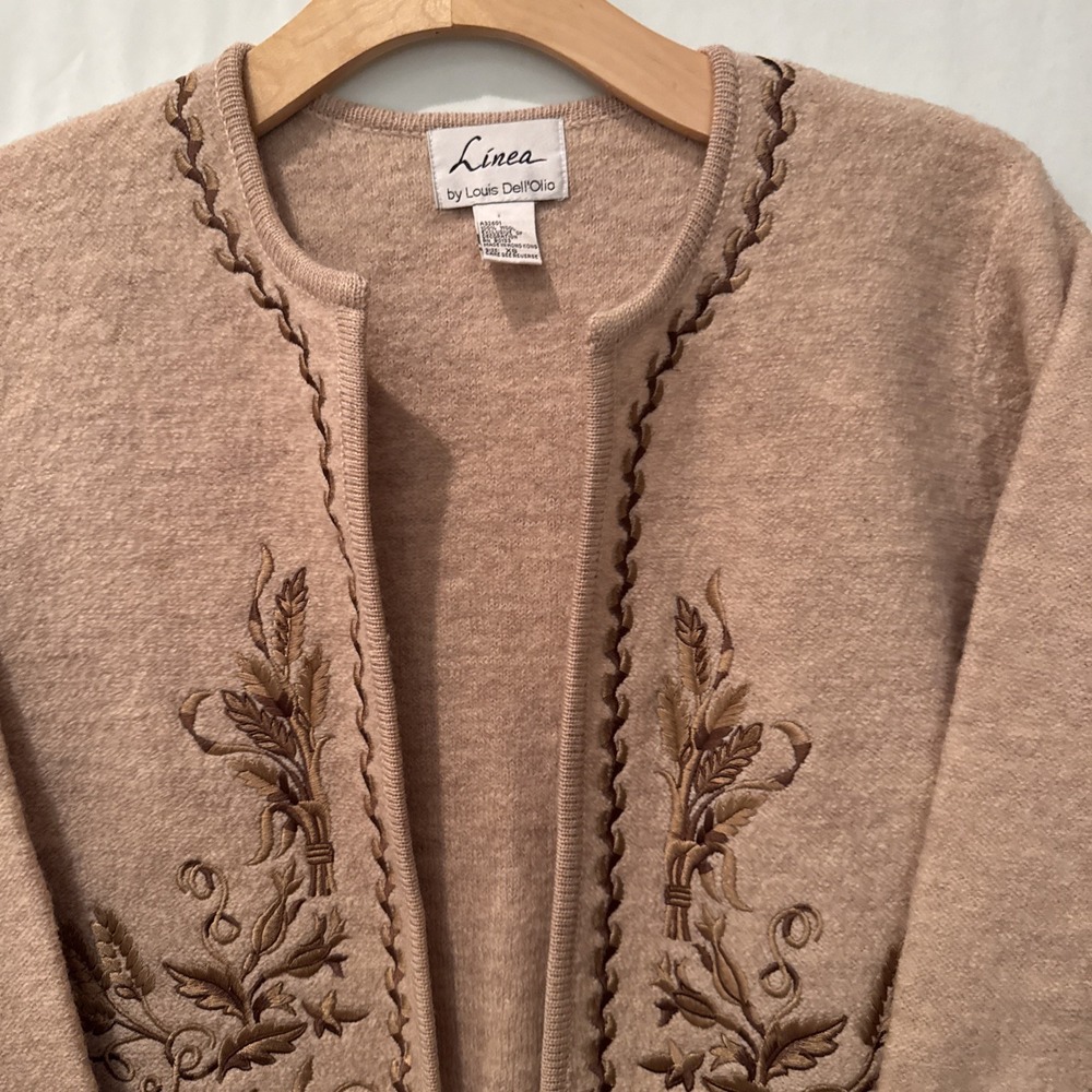 Linea By Louis Dell'Olio Beige Wool Cardigan Women XS Vintage Cottagecore